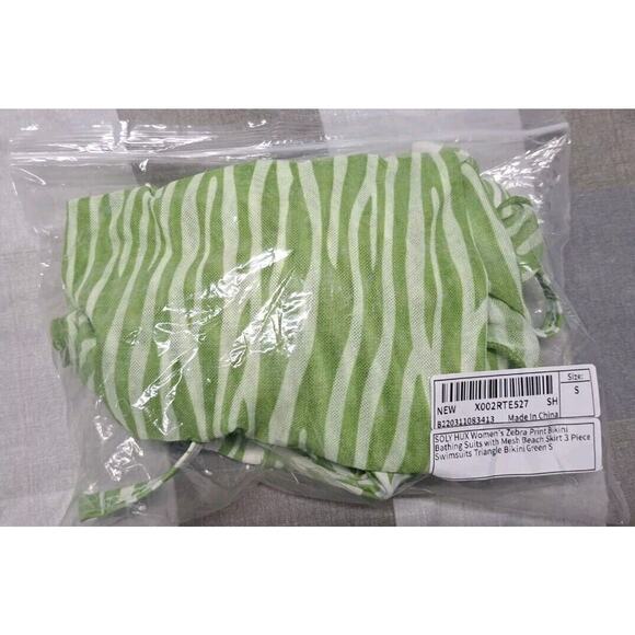 Soly Hux 3 Piece Swimsuits Triangle Bikini with Mesh Beach skirt Green Size S - Picture 13 of 14